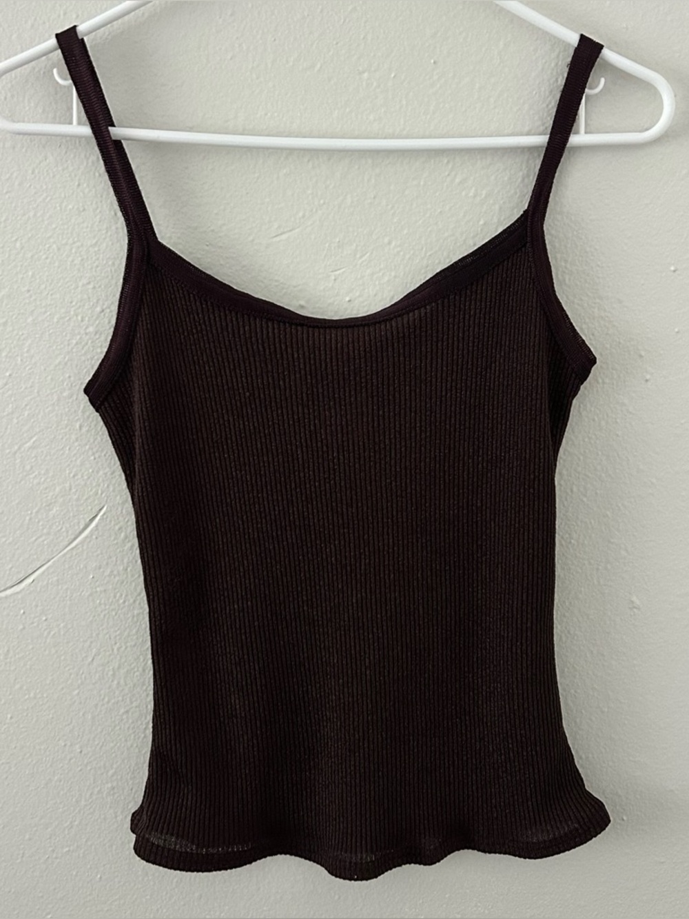 Vintage La Belle Maroon Shimmer Ribbed Knit Spaghetti Strap Tank Top M 90s Y2K